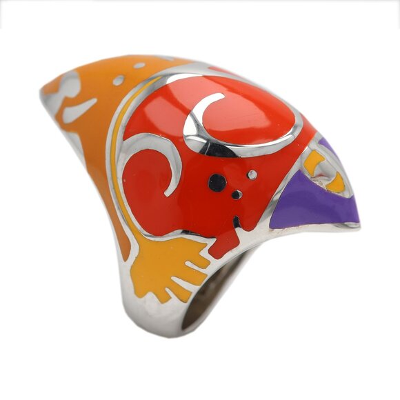Art Ring Sterling Silver famous artist Enamel Inspired Artistic Ring - Picture 1 of 11